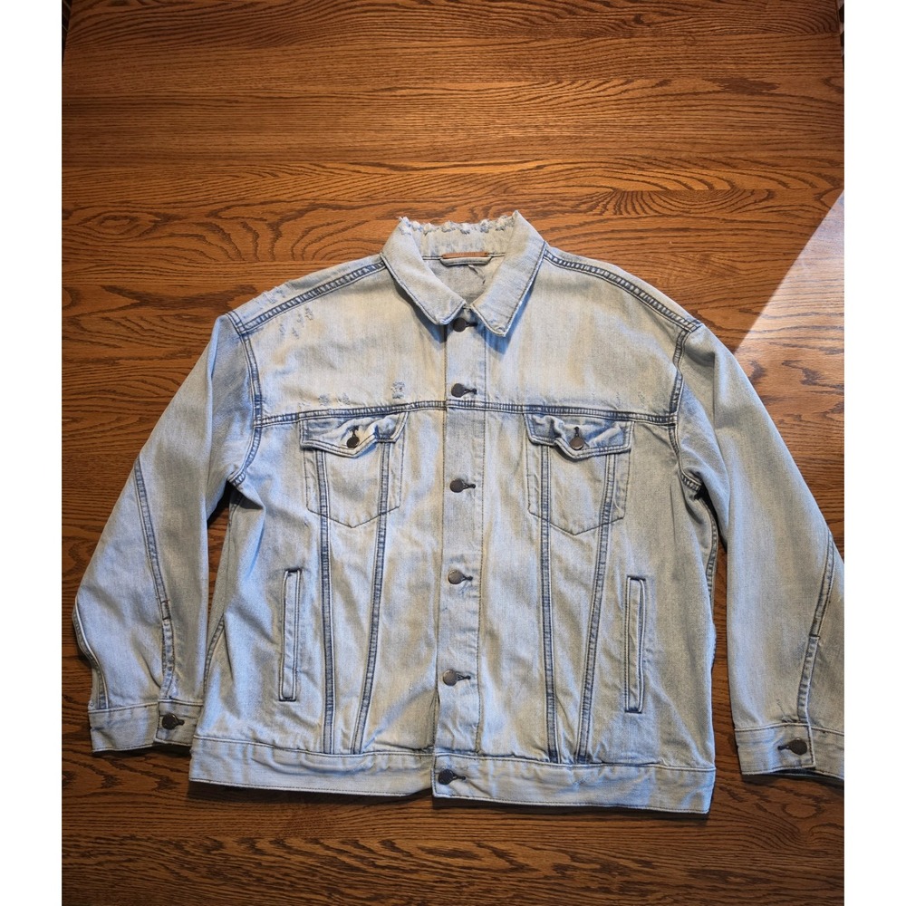 Free People Denim Jean Jacket Womens M/ L Oversized Light Wash Distress Trucker